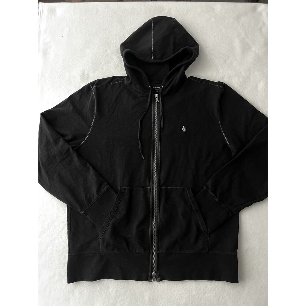John Varvatos Hoodie Men 2XL Black Full Zip Logo Cotton Pockets Lightweight